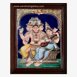 Brahma Saraswathi Semi Embossed Tanjore Painting