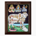 Komatha with Brahma Vishnu Shivan Semi Embossed Tanjore Painting