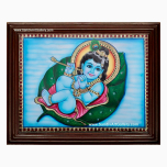 Krishna on Leaf Tanjore Painting