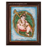 Krishna on Leaf Tanjore Painting1