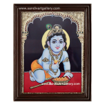 Baby Krishna with Laddu Tanjore Painting