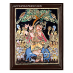 Krishna with Flute under a Tree Tanjore Painting