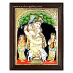Krishna with Bama Rukmani under a Tree Tanjore Painting