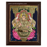 Gaja Lakshmi on Lotus Semi Embossed Tanjore Painting