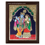 Standing Radha Krishna with Flute Tanjore Painting