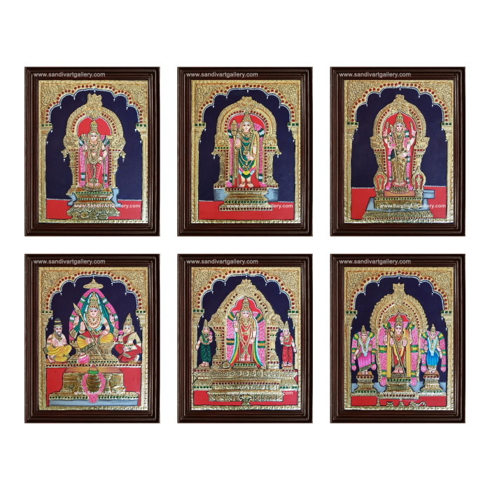 Arupadai Veedu/ Six abodes of Murugan Tanjore Paintings