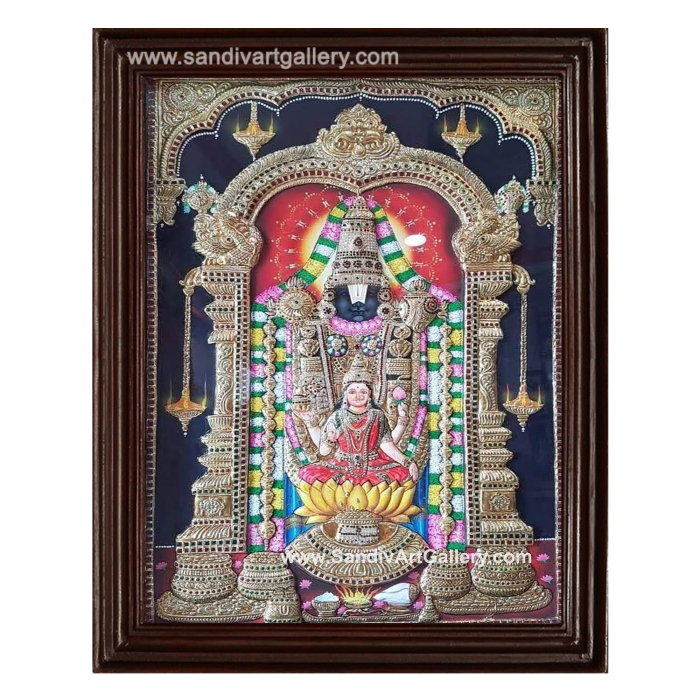 Thirupathi Balaji with Lakshmi Semi Embossed Tanjore Painting
