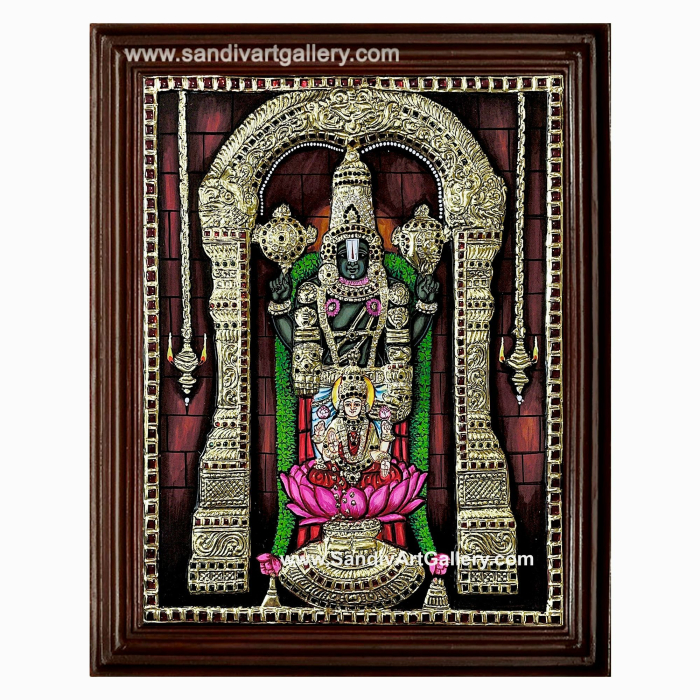 Balaji with Lakshmi Semi Embossed Tanjore Painting