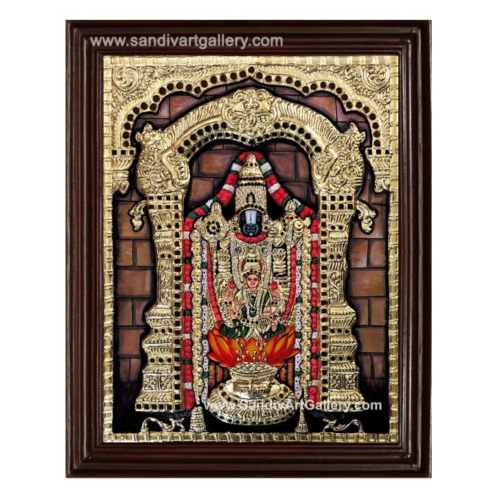 Venkateshwara Swmay with Lakshmi Semi Embossed Tanjore Painting