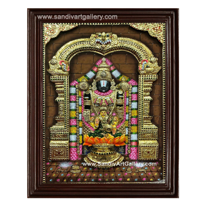 Venkatachalapathi with Lakshmi 3D Embossed Tanjore Painting