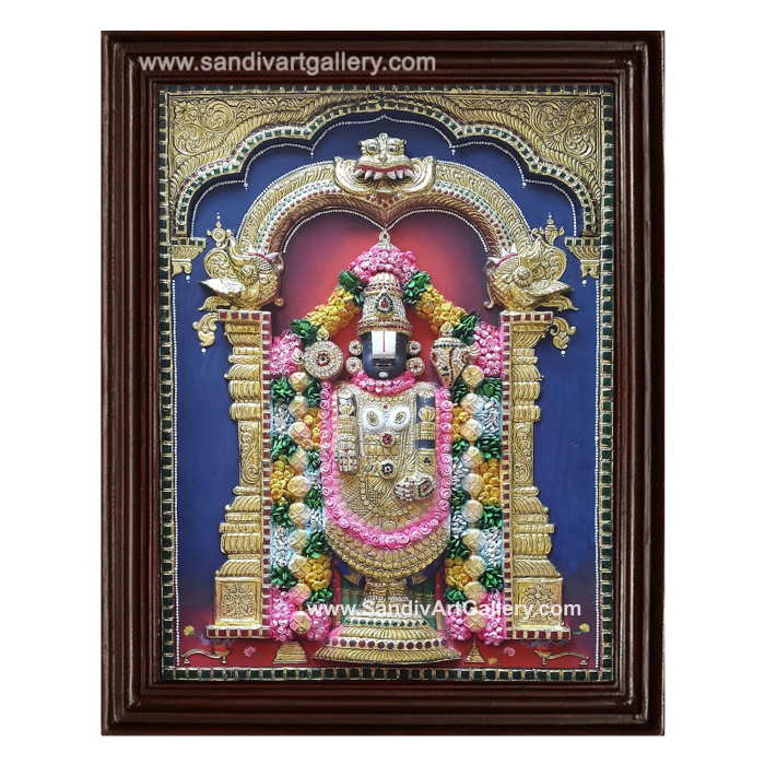 Thirupathi Balaji 3D Embossed Tanjore Painting with Special Garland Work