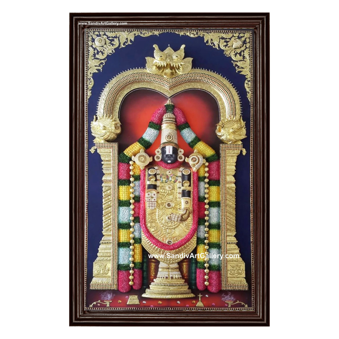 Balaji 3D Embossed Tanjore Painting with Special Garland Work1