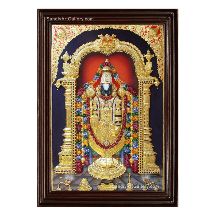 Venkateshwara Balaji 3D Embossed with Special Garland work Tanjore Painting