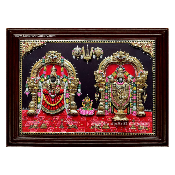 Perumal Padmavathi Thayar Lakshmi 3D Embossed Tanjore Painting
