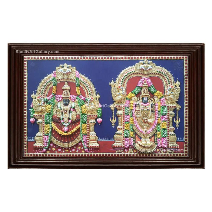Balaji Thayar 3D Embossed Tanjore Painting with Special Garland Work