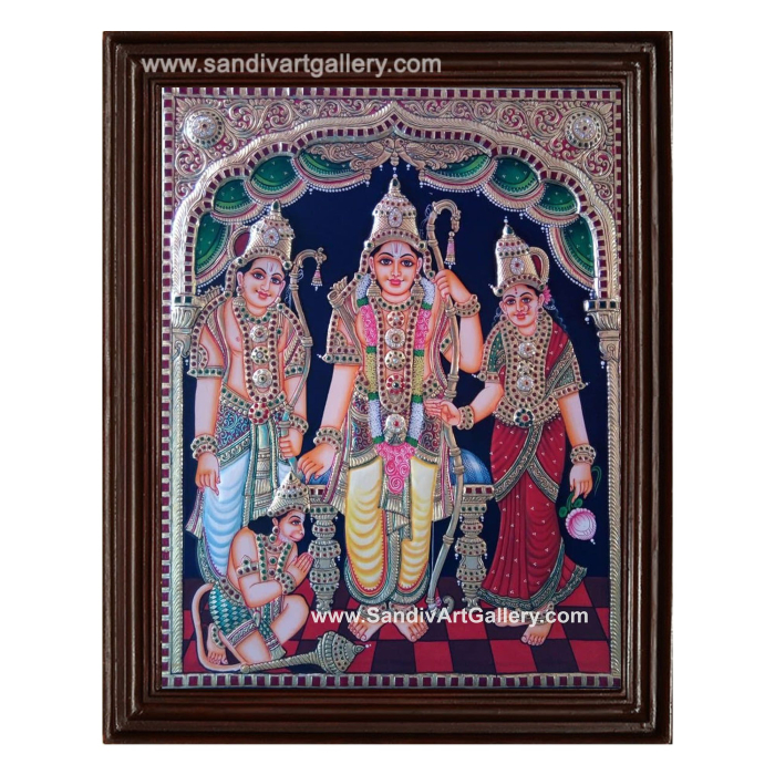 Ramar Sita Lakshmanan Hanuman Semi Embossed Tanjore Painting