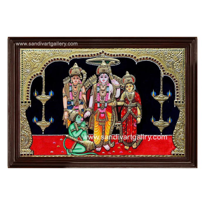 Ramar Sita Lakshmanan Hanuman Semi Embossed Tanjore Painting1