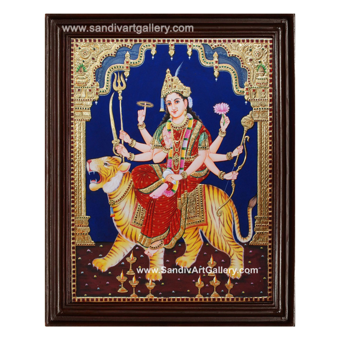 Durga on Tiger Tanjore Painting