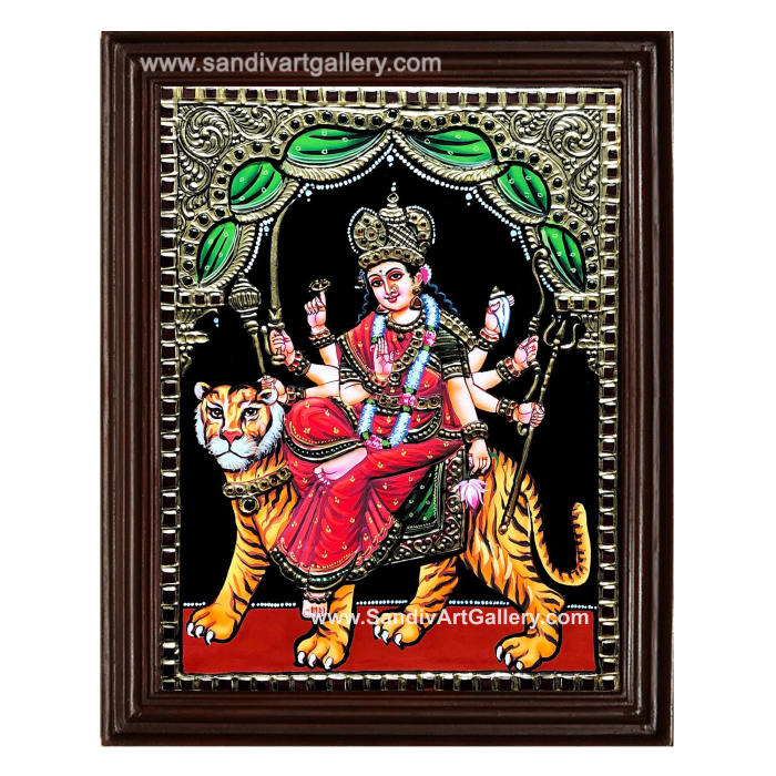 Durga on Tiger Tanjore Painting1