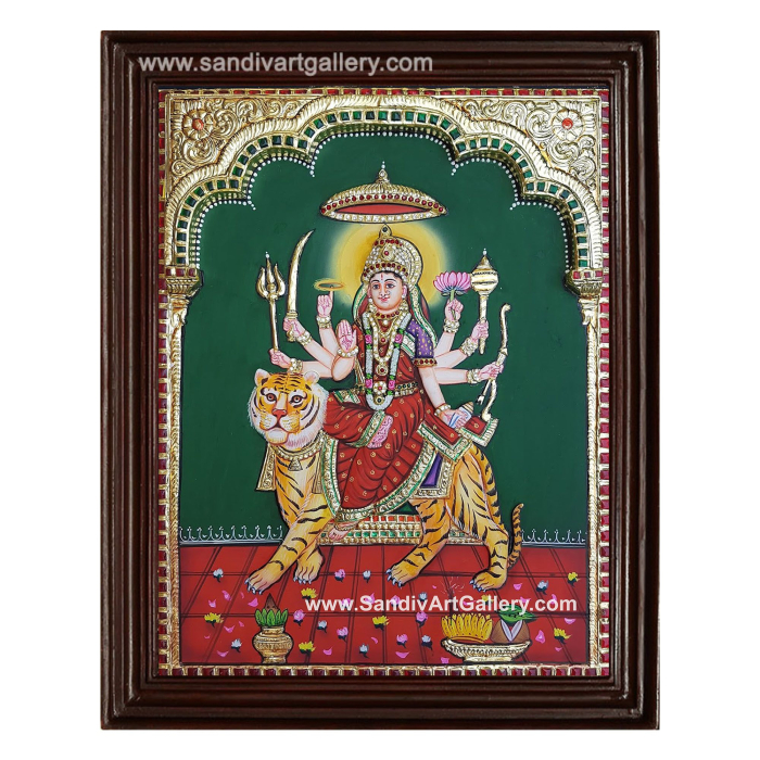 Durga 3D Embossed Tanjore Painting
