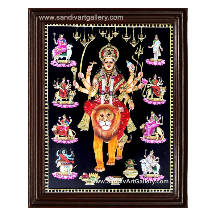 Nava Durga 3D Embossed Tanjore Painting