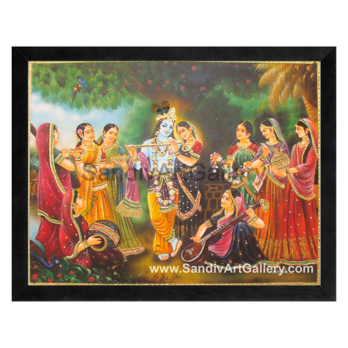 Radha Krishna with Gopikas Fusion Painting