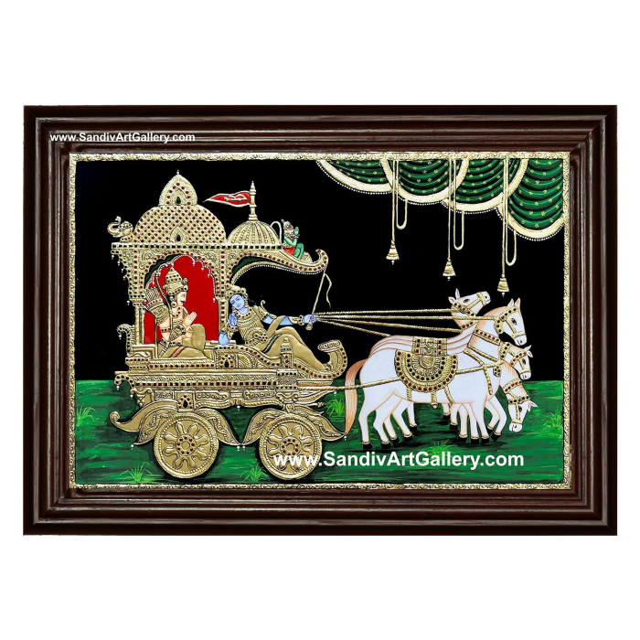 Krishna and Arjuna Geetha Upadesh Tanjore Painting