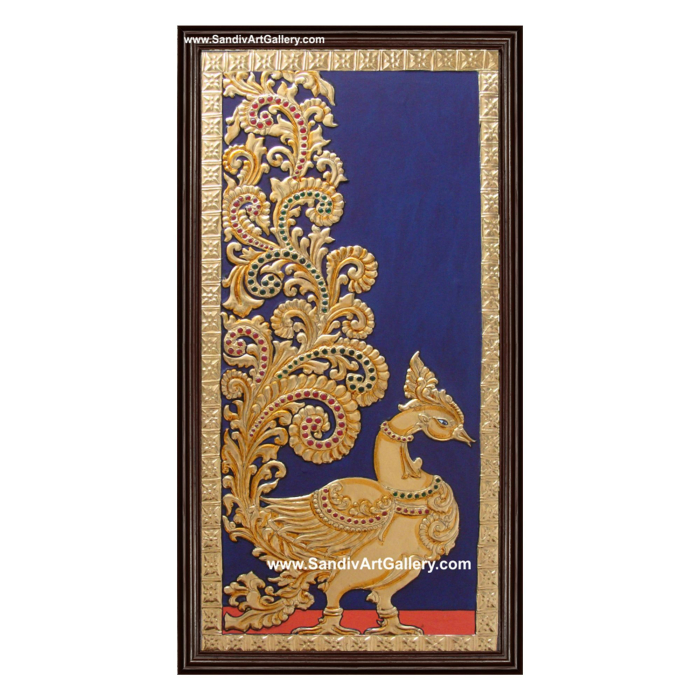 Golden Peacock Tanjore Painting