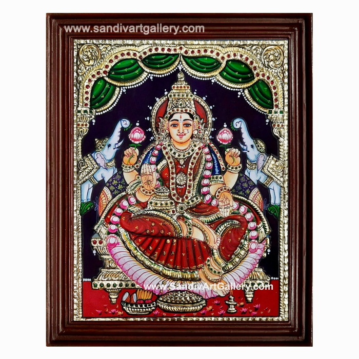 Goddess Lakshmi Devi with Elephants Tanjore Painting