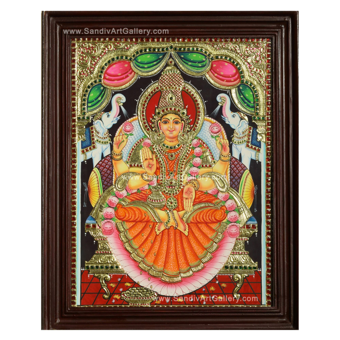 Gaja Lakshmi on Padmasana Tanjore Painting