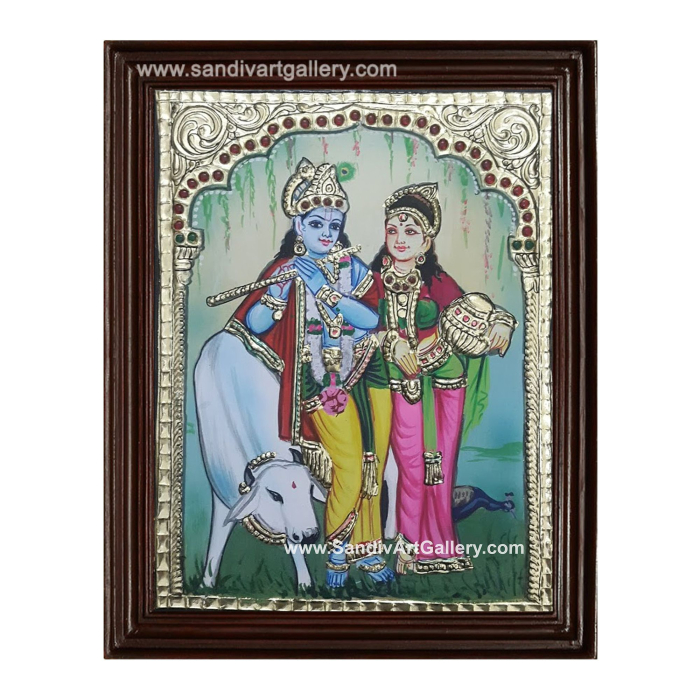 Radha Krishna with Cow Tanjore Painting