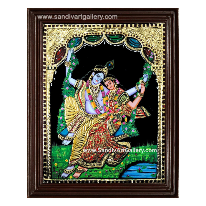 Radha Krishna on a Swing Tanjore Painting