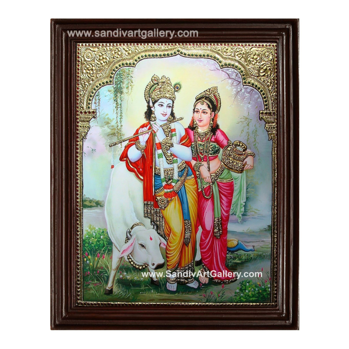 Radha Krishna with Cow Tanjore Painting2