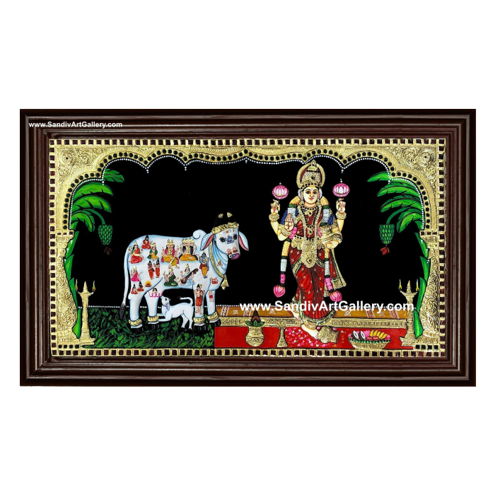 Graha Lakshmi and Comatha Semi Embossed Tanjore Painting