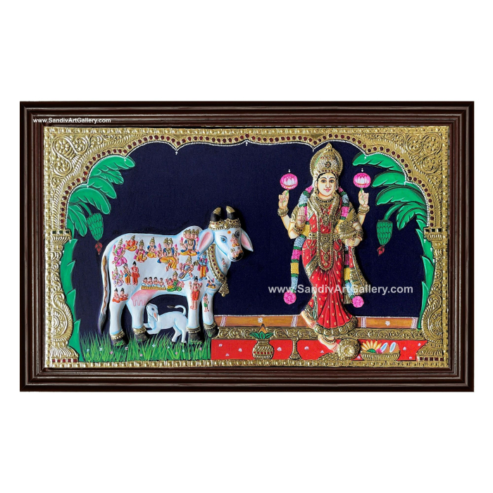 Graha Lakshmi and Comatha Semi Embossed Tanjore Painting1
