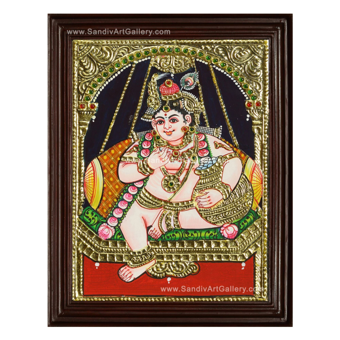 Krishna on a Swing Tanjore Painting1