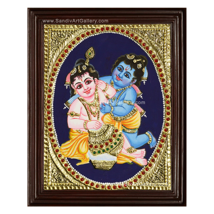 Baby Krishna and Balaram Tanjore Painting
