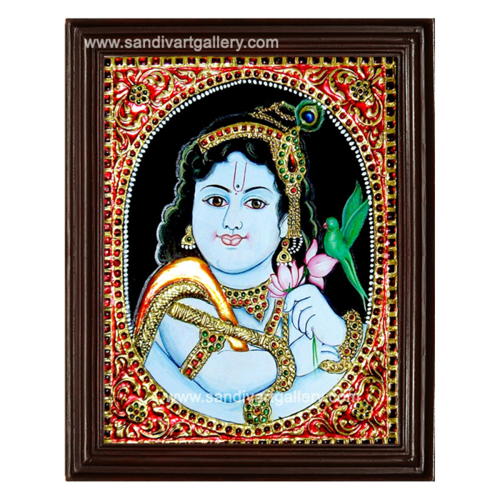 Parrot Krishna Tanjore Painting1