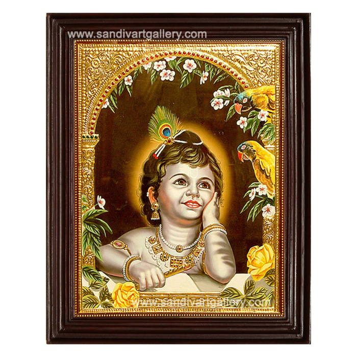 Krishna with Parrot Tanjore Painting1