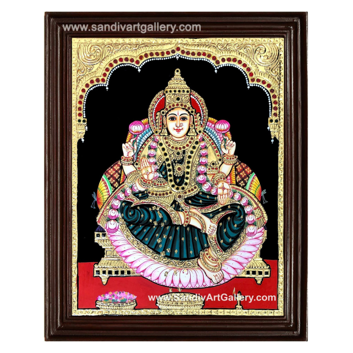 Lakshmi in Green Saree Tanjore Painting