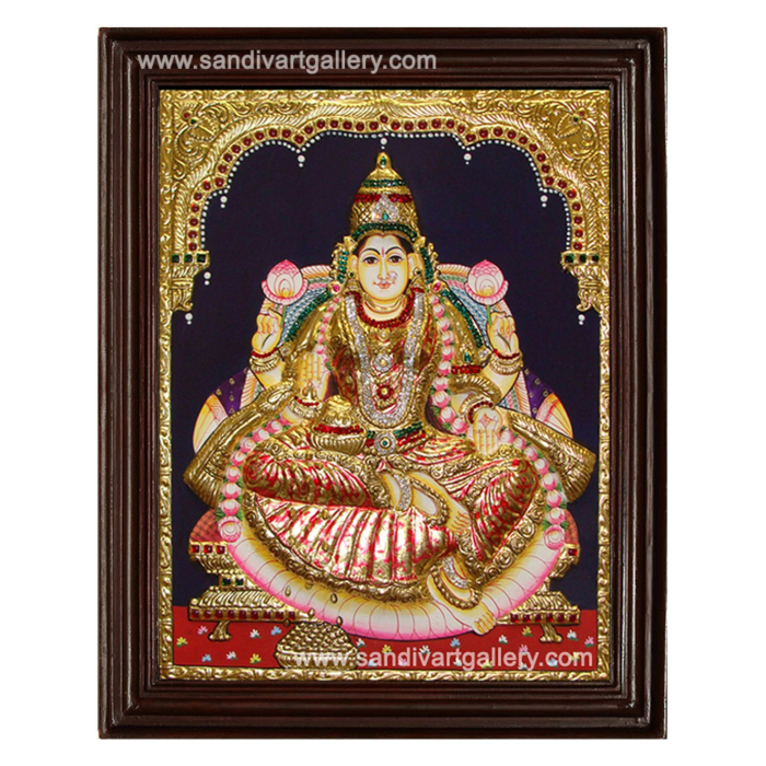 Goddess Lakshmi Devi Semi Embossed Tanjore Painting