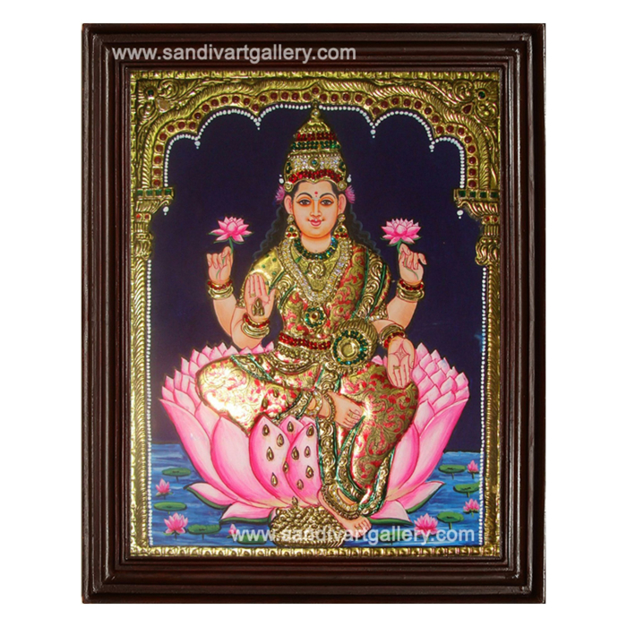 Lakshmi on Lotus Semi Embossed Tanjore Painting