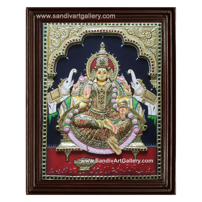 Gajalakshmi 3D Embossed Tanjore Painting