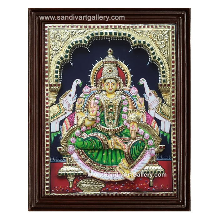 Gaja Lakshmi 3D Super Embossed Tanjore Painting