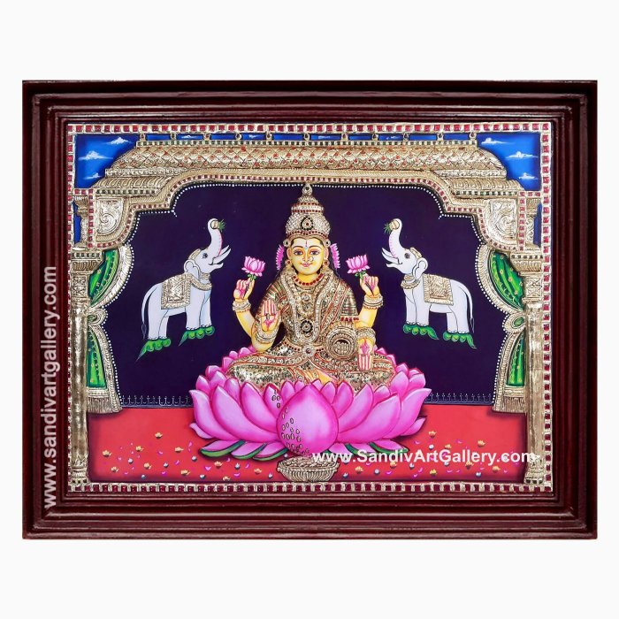 Lakshmi with Elephants 3D Super Embossed Tanjore Painting