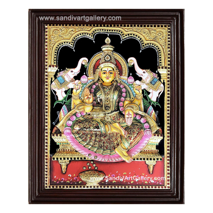 Gaja Lakshmi 3D Embossed Tanjore Painting2