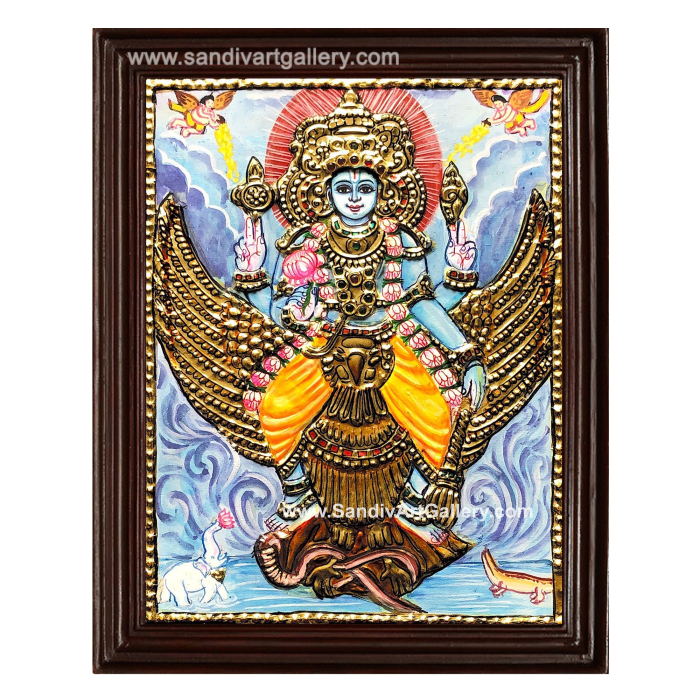 Vishnu with Garudar Small Tanjore Painting