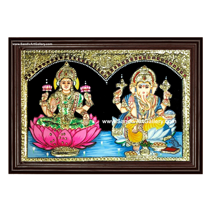 Ganesha and Lakshmi Small Tanjore Painting