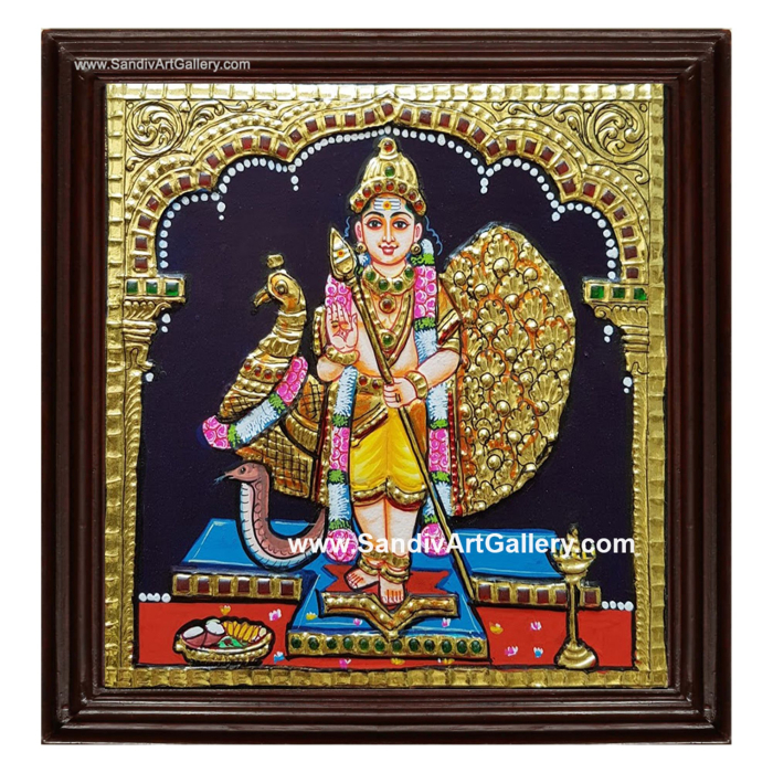Murugar with Peacock Tanjore Painting