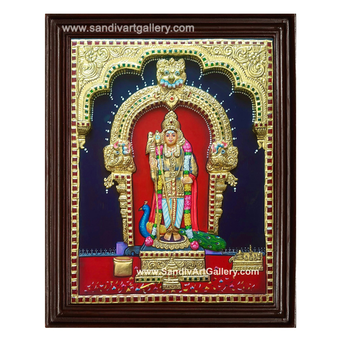 Palani Raja Alankara Murugan 3D Embossed Tanjore Painting